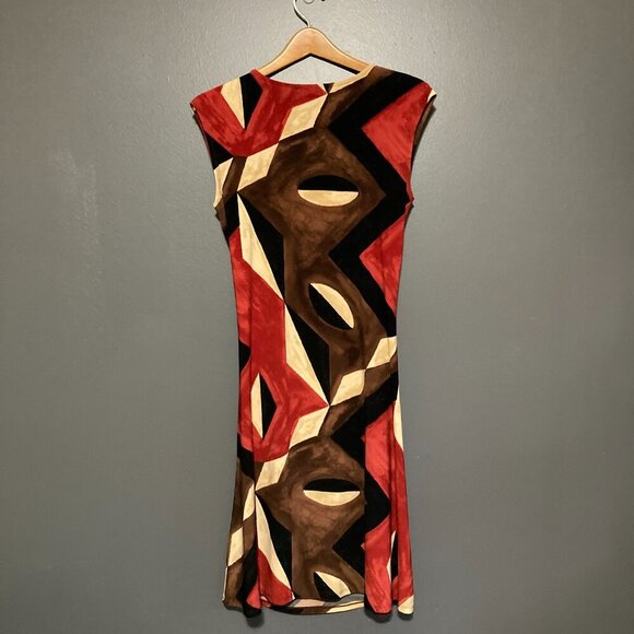 Lauren Ralph Lauren Women M Dress Red Black Body Con Stretch V Neck Sleeveless - Picture 7 of 7
